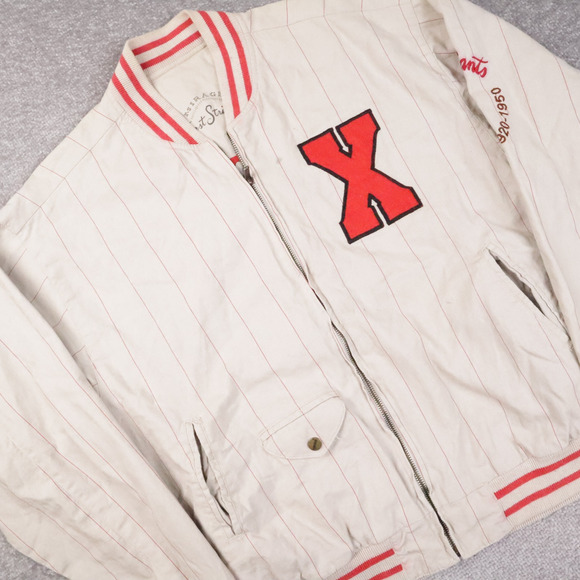 Vintage 90s Mirage Cuban Giants Baseball Large Beige Bomber Jacket - Picture 8 of 14